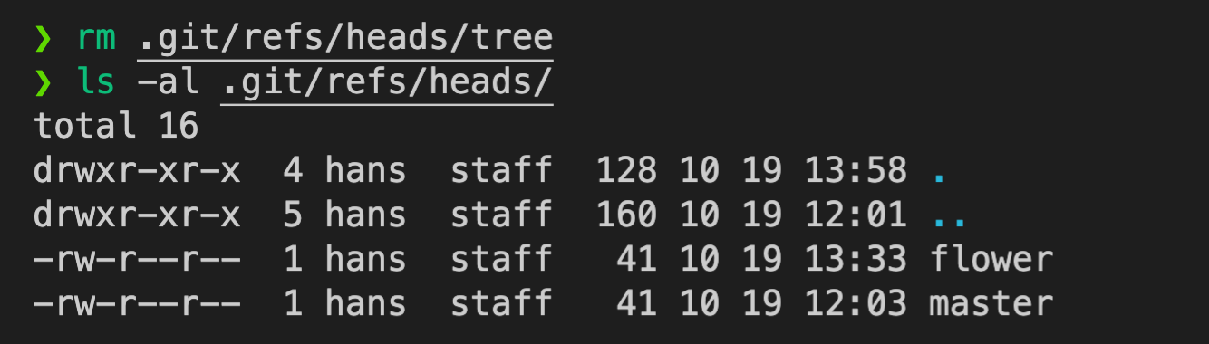 rm .git/refs/heads/ 目錄裡面的其中一個分支就是相當於刪除該分支了