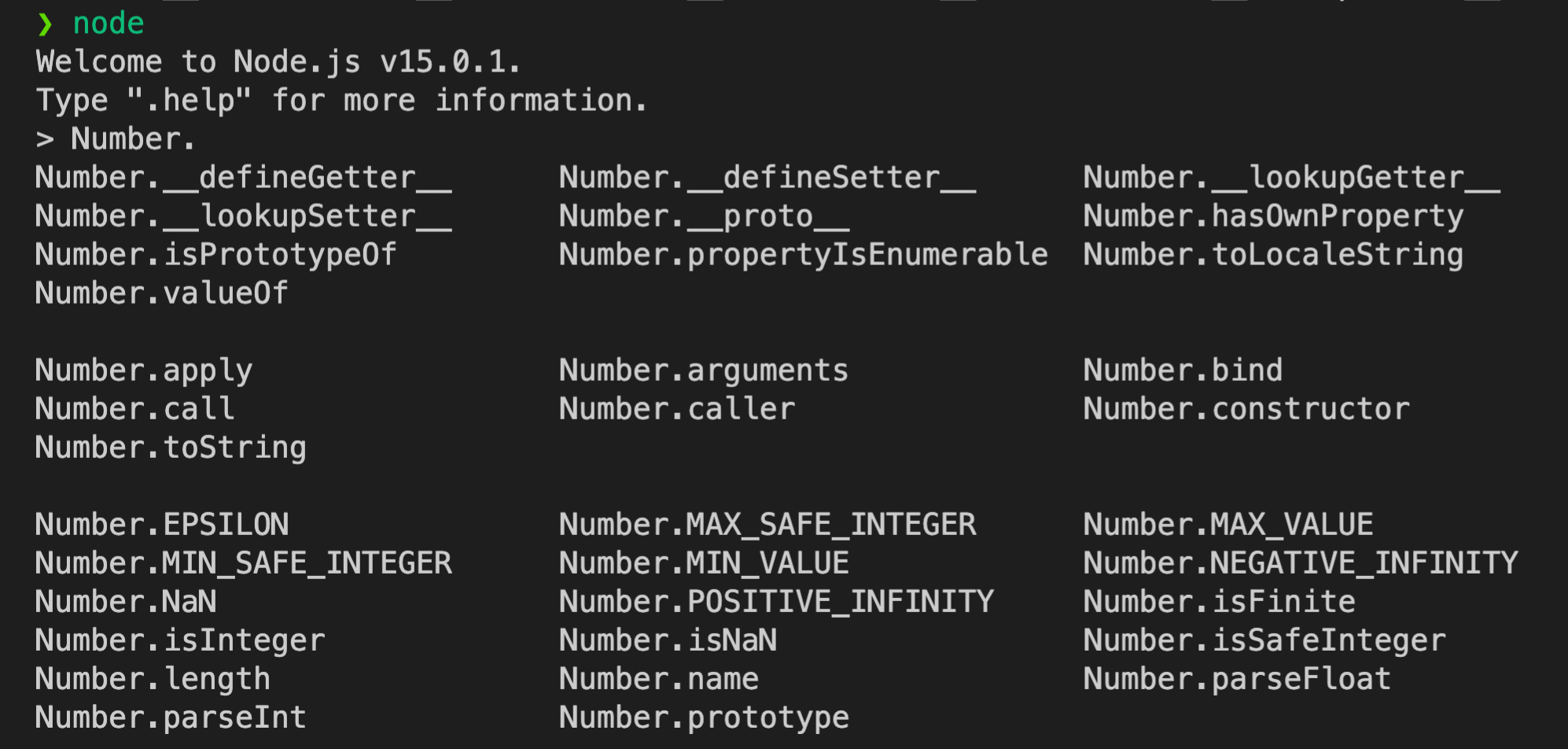 node REPL模式-探索Number類別