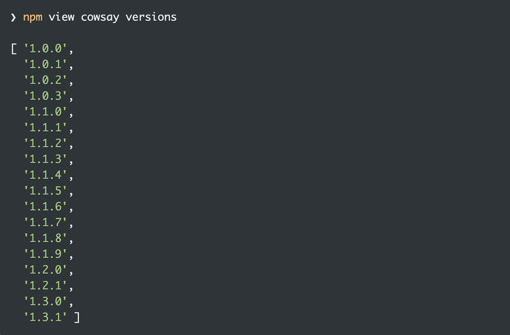 npm view <package> versions